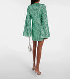 Sequin homecoming mini dress with long flared sleeves and plunging V-neck ring detail - view 5