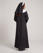 Women's nun Halloween costume with black robe, white scalloped collar and veil - view 3