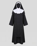 Women's nun Halloween costume with black robe, white scalloped collar and veil - view 4
