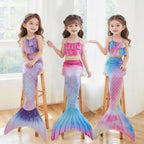 Girls mermaid costume with ruffled halter crop top and ombré scale-print tail skirt with fin