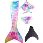 Girls mermaid costume with ruffled halter crop top and ombré scale-print tail skirt with fin - view 5