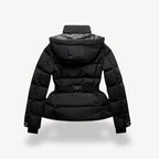 Marit belted black puffer jacket for women with hood and peplum hem, winter puffer jacket - view 2
