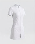 Women's zip-front nurse costume mini dress with stand collar, lace hip appliqués and nurse cap - view 5