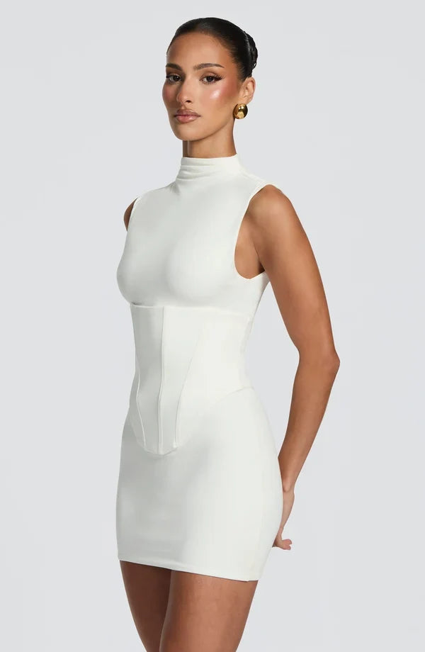Maya black corset homecoming mini dress with mock neck - view 11