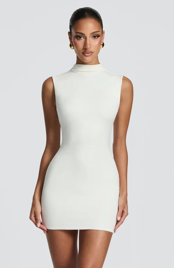 Maya black corset homecoming mini dress with mock neck - view 13