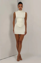 Maya black corset homecoming mini dress with mock neck - view 15