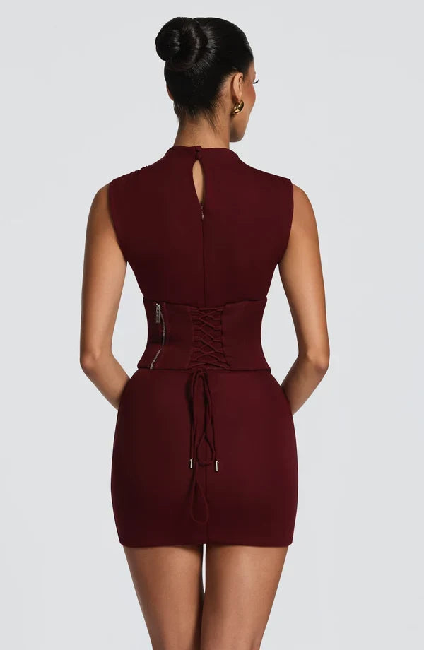 Maya black corset homecoming mini dress with mock neck - view 17