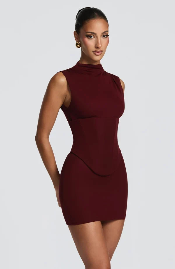 Maya black corset homecoming mini dress with mock neck - view 18