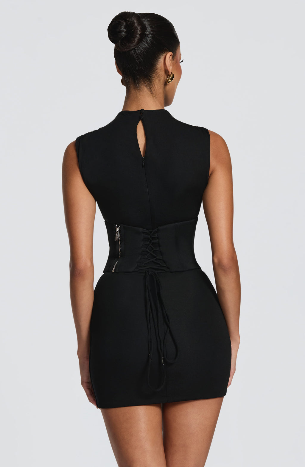 Maya black corset homecoming mini dress with mock neck - view 2
