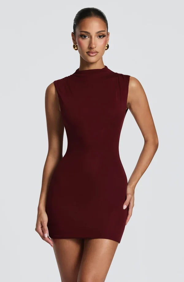 Maya black corset homecoming mini dress with mock neck - view 20