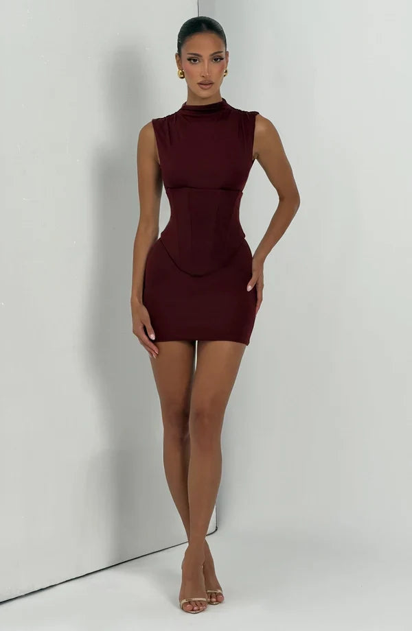 Maya black corset homecoming mini dress with mock neck - view 21