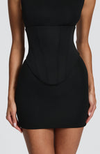 Maya black corset homecoming mini dress with mock neck - view 3