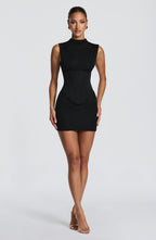Maya black corset homecoming mini dress with mock neck - view 4