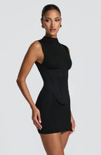 Maya black corset homecoming mini dress with mock neck - view 5