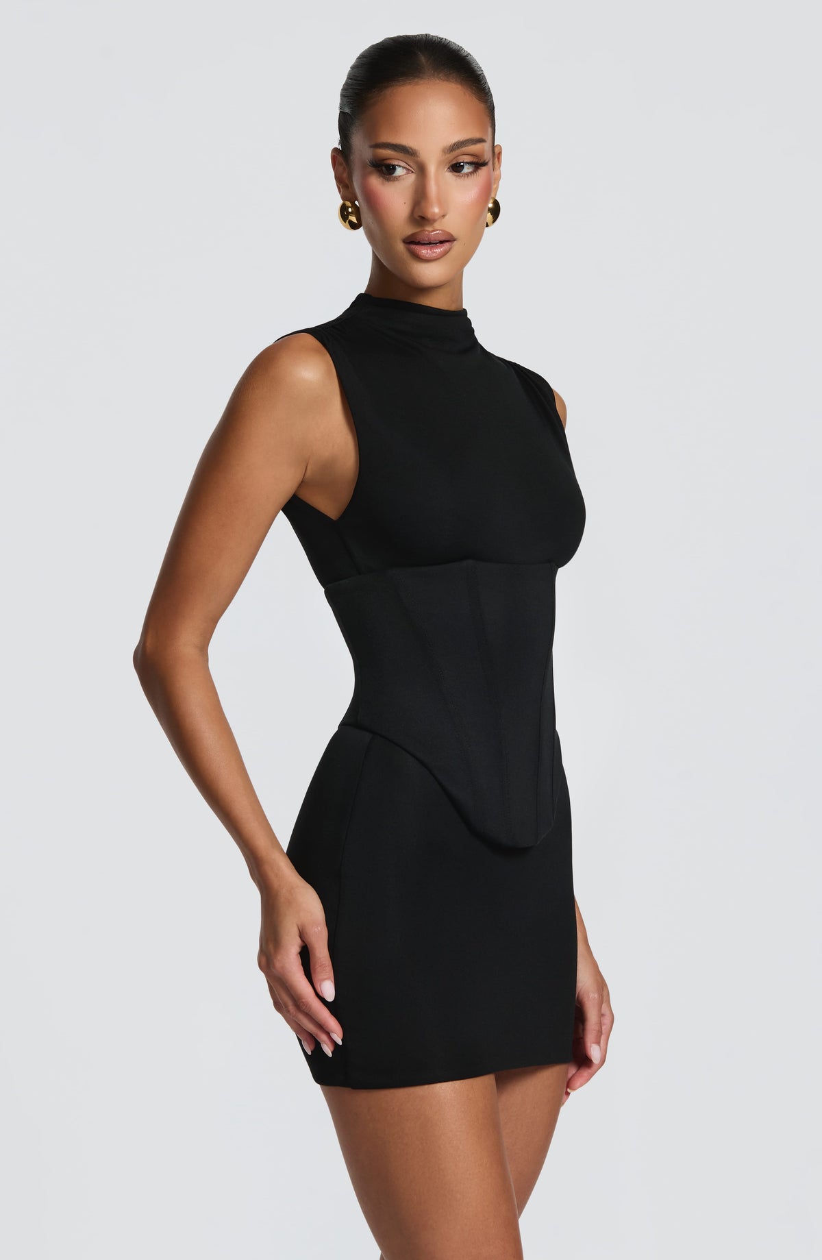 Maya black corset homecoming mini dress with mock neck - view 5