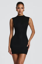 Maya black corset homecoming mini dress with mock neck - view 6