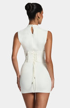Maya black corset homecoming mini dress with mock neck - view 8
