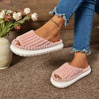 Mimi | Striped Peep Toe Cozy Slide Slippers