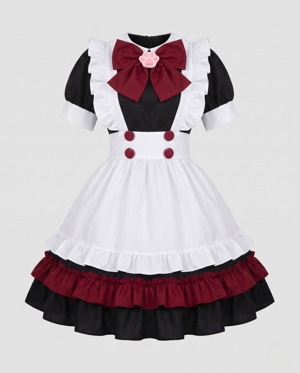 Women's maid Halloween costume dress with white ruffled apron and burgundy bow - view 4