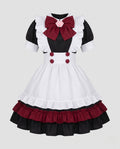 Women's maid Halloween costume dress with white ruffled apron and burgundy bow - view 4