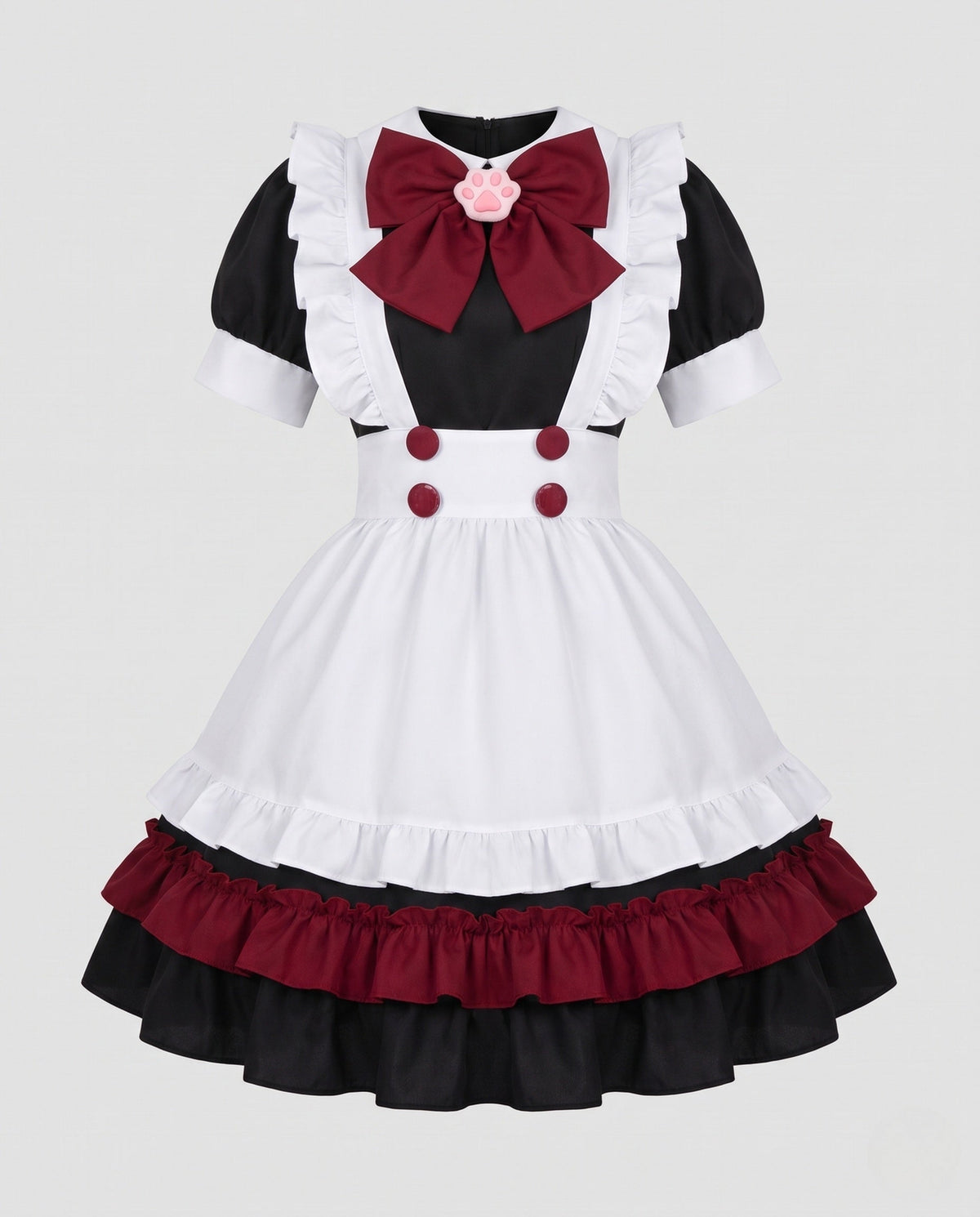 Women's maid Halloween costume dress with white ruffled apron and burgundy bow - view 4