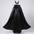 Women's black devil Halloween costume with feather-collar cape and horn headband - view 4