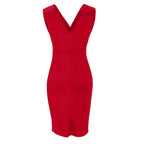 Sleeveless pleated V-neck bodycon cocktail midi dress with ruched waist and side slit - view 11