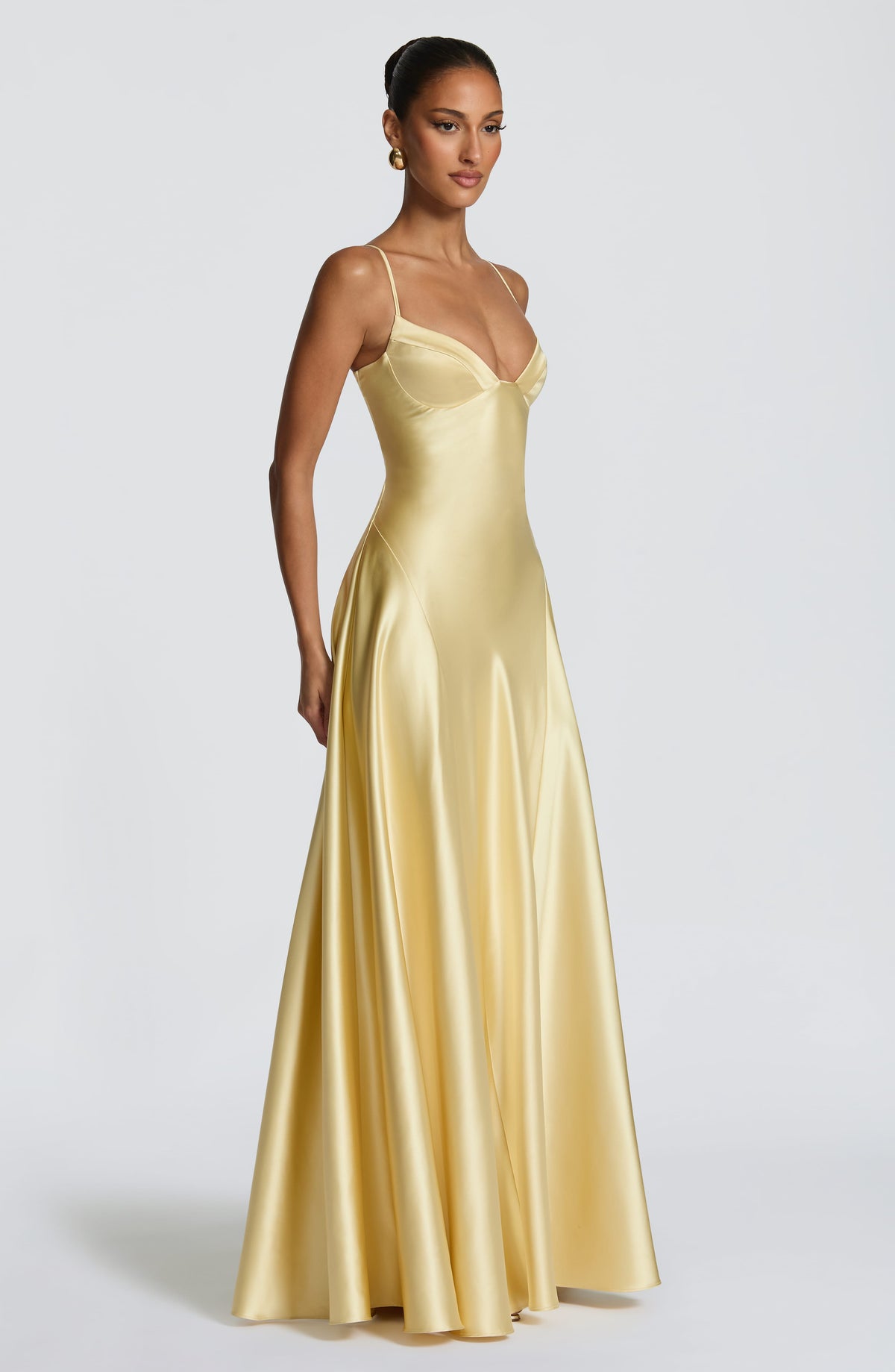 Satin formal maxi dress with cupped bodice and lace-up corset back - view 3