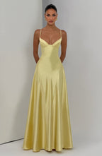 Satin formal maxi dress with cupped bodice and lace-up corset back - view 6
