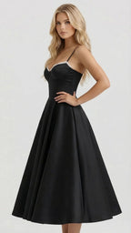 Natalie bustier satin cocktail midi dress with sweetheart neckline and flared skirt - view 17