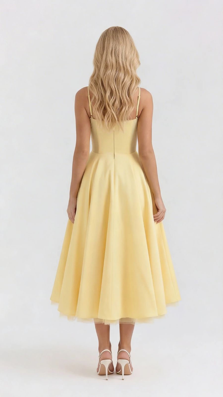 Natalie bustier satin cocktail midi dress with sweetheart neckline and flared skirt - view 19
