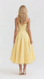 Natalie bustier satin cocktail midi dress with sweetheart neckline and flared skirt - view 19