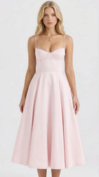 Natalie bustier satin cocktail midi dress with sweetheart neckline and flared skirt - view 20
