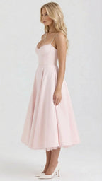 Natalie bustier satin cocktail midi dress with sweetheart neckline and flared skirt - view 22