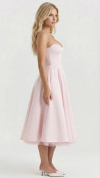 Natalie bustier satin cocktail midi dress with sweetheart neckline and flared skirt - view 23