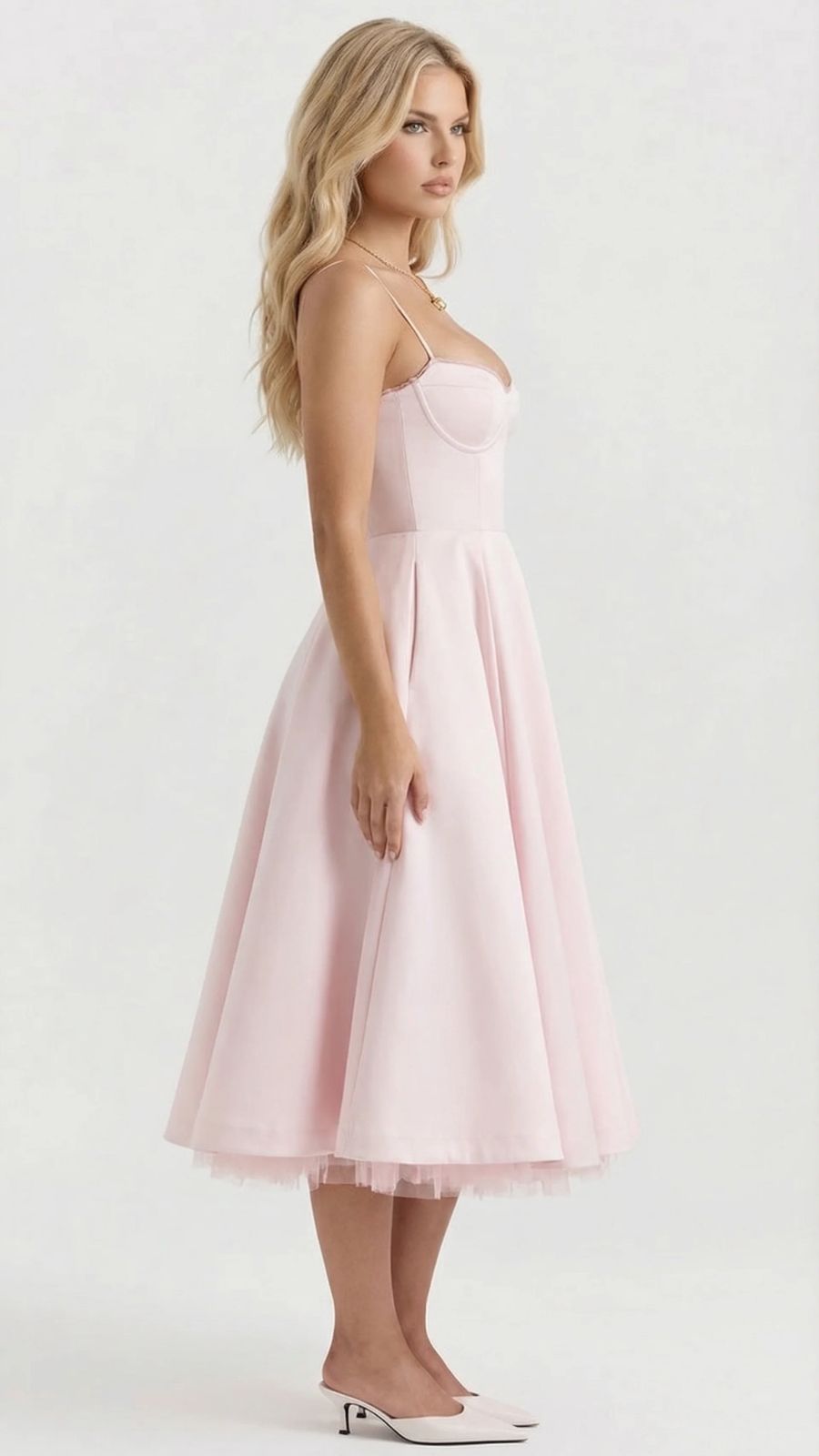 Natalie bustier satin cocktail midi dress with sweetheart neckline and flared skirt - view 23