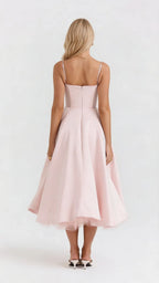 Natalie bustier satin cocktail midi dress with sweetheart neckline and flared skirt - view 24