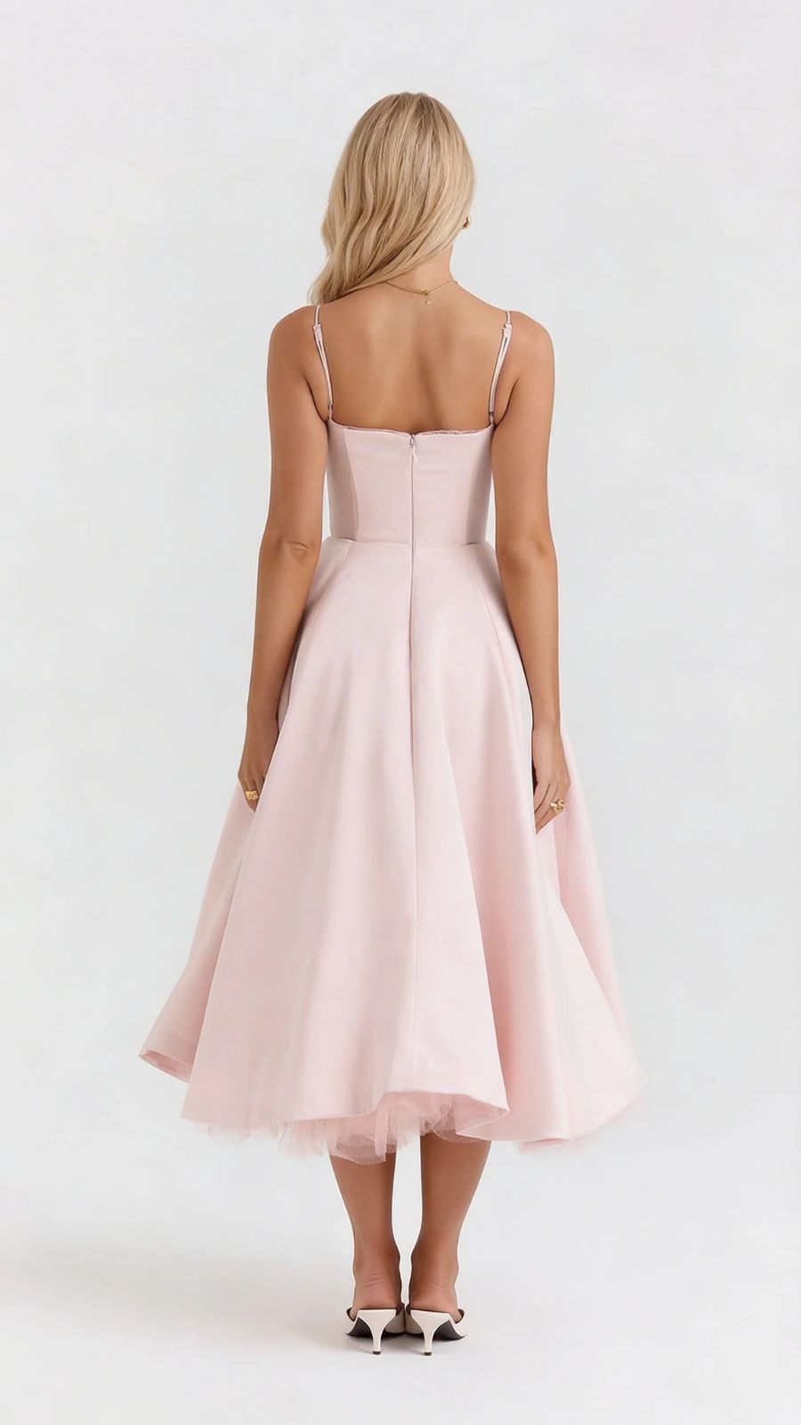 Natalie bustier satin cocktail midi dress with sweetheart neckline and flared skirt - view 24