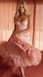Natalie bustier satin cocktail midi dress with sweetheart neckline and flared skirt - view 25
