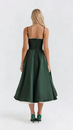 Natalie bustier satin cocktail midi dress with sweetheart neckline and flared skirt - view 3