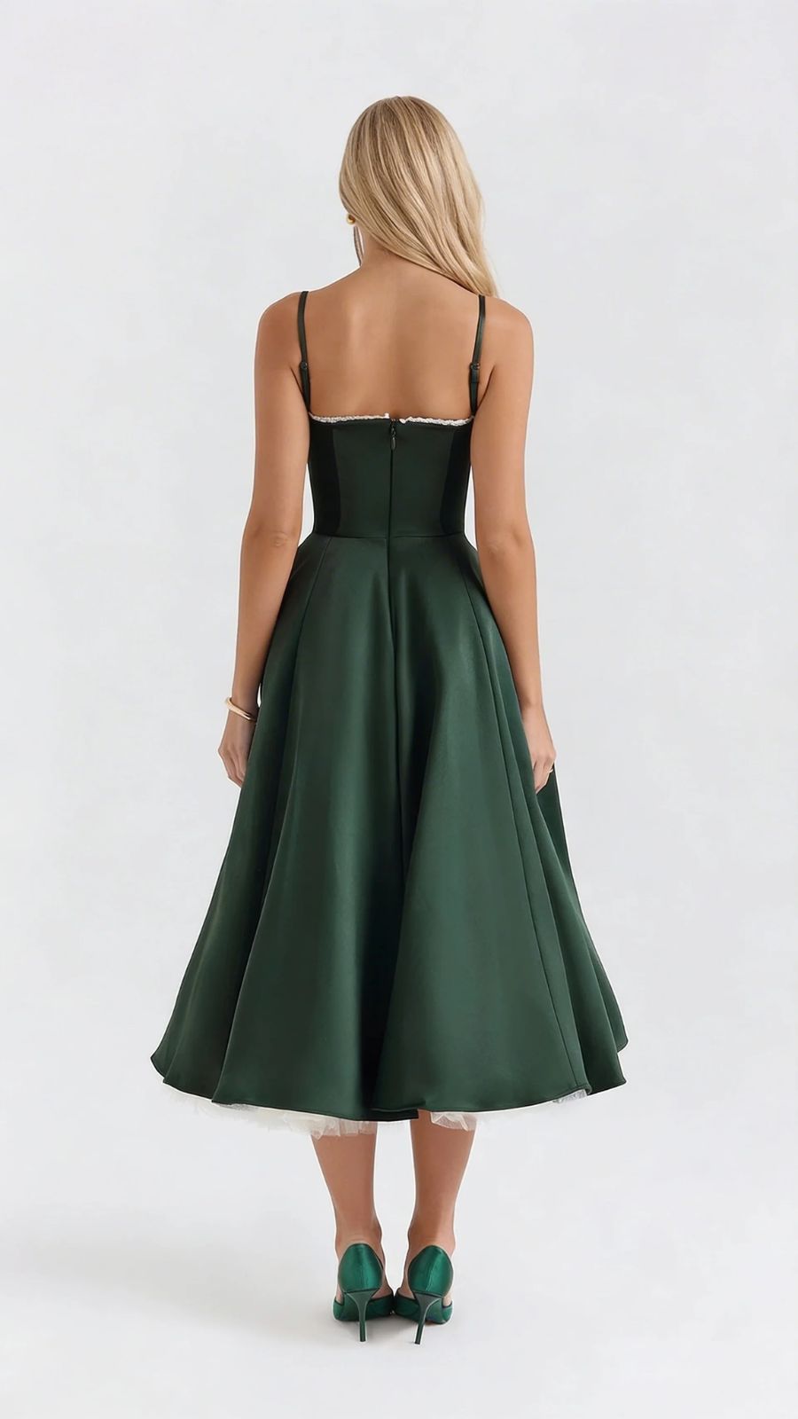Natalie bustier satin cocktail midi dress with sweetheart neckline and flared skirt - view 3