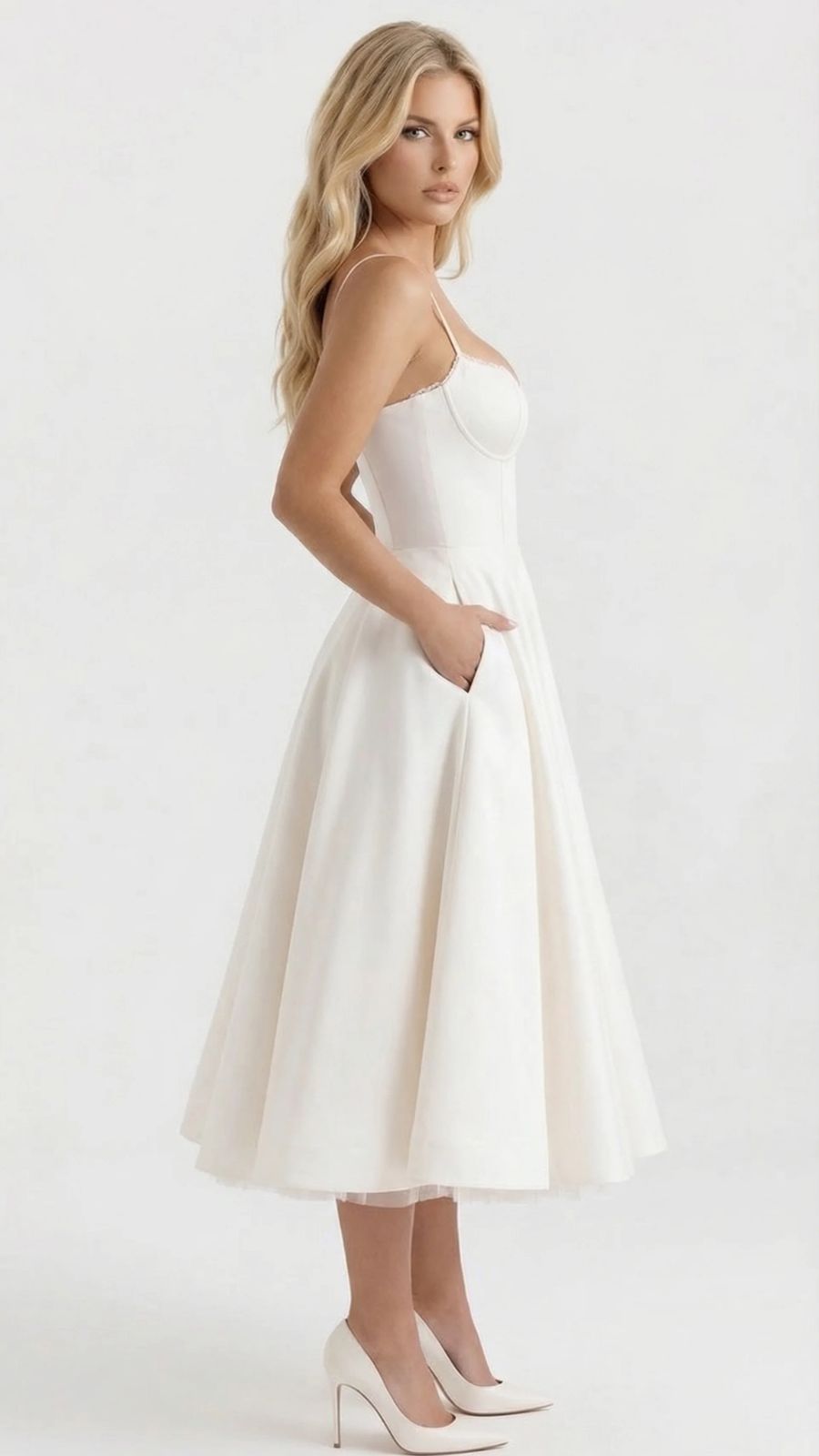 Natalie bustier satin cocktail midi dress with sweetheart neckline and flared skirt - view 31