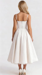 Natalie bustier satin cocktail midi dress with sweetheart neckline and flared skirt - view 32