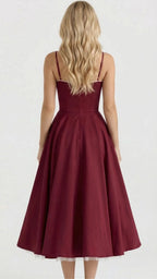 Natalie bustier satin cocktail midi dress with sweetheart neckline and flared skirt - view 7