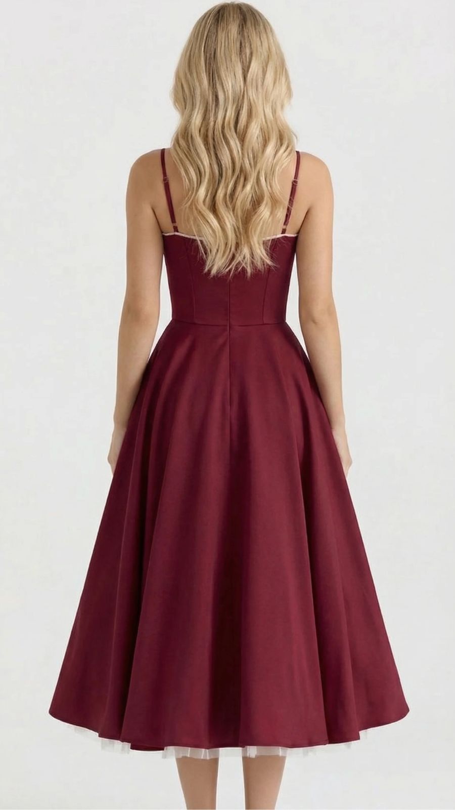 Natalie bustier satin cocktail midi dress with sweetheart neckline and flared skirt - view 7