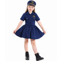 Girls navy captain costume dress with anchor badge and embroidered captain hat - view 6