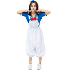 Sailor Halloween costume with blue collared top, red bow and white balloon-leg overalls - view 3