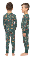 Family wearing matching green safari print Christmas pajamas - view 13