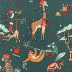 Family wearing matching green safari print Christmas pajamas - view 15