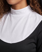 Women's black nun Halloween costume mini dress with white bib collar, bell sleeves and tie belt - view 2